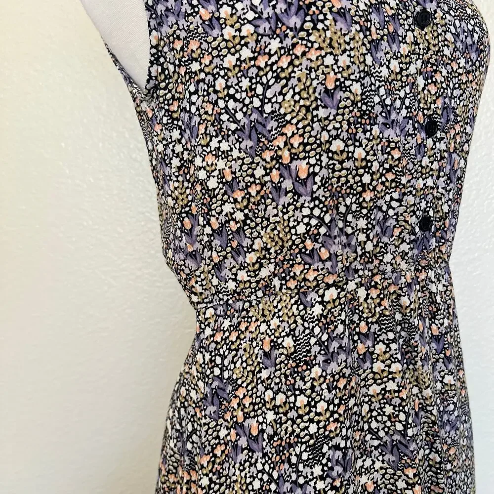& Other Stories ditsy floral print v neck mini dress button front tan purple